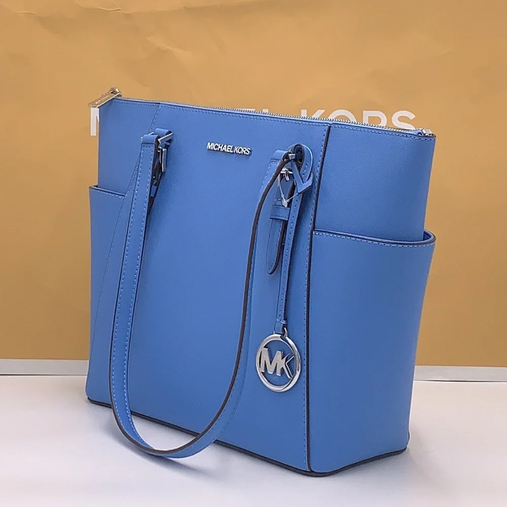 MICHAEL KORS Jet Set Large Crossgrain Leather Top-Zip Charlotte Tote Bag NWT
